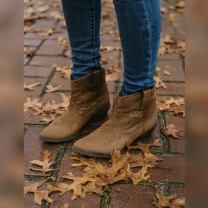 Arizona Jean Co Memory Foam Mindy Brown Leather Western Ankle Cowboy Boots Sz6